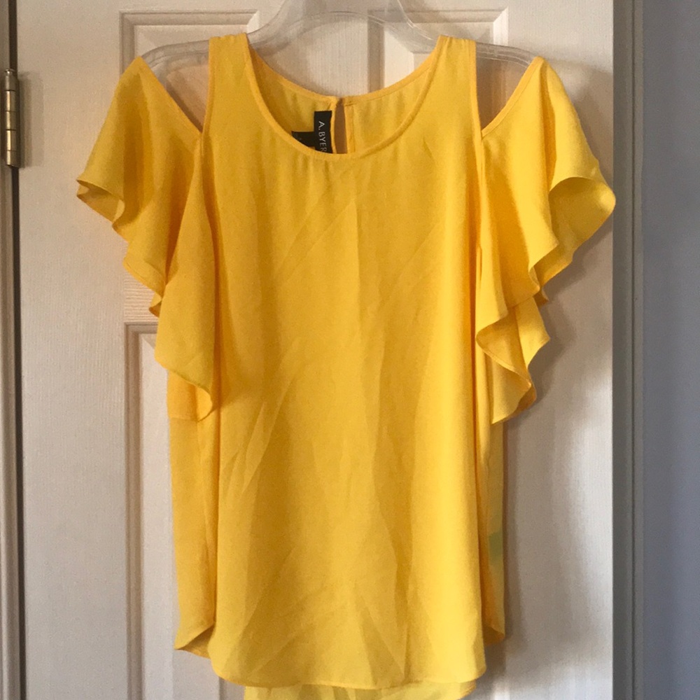 Yellow Cut Out Shoulder Blouse